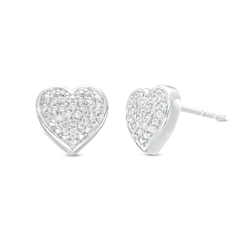 0.13 CT. T.W. Multi-Diamond Beaded Heart Stud Earrings in Sterling Silver|Peoples Jewellers