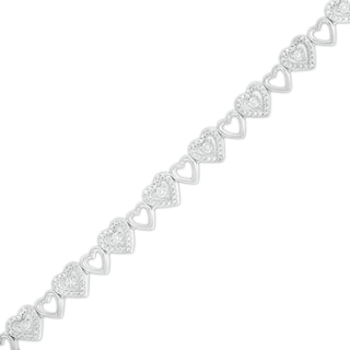 0.04 CT. T.W. Diamond Alternating Heart Link Line Bracelet in Sterling Silver - 7.25"