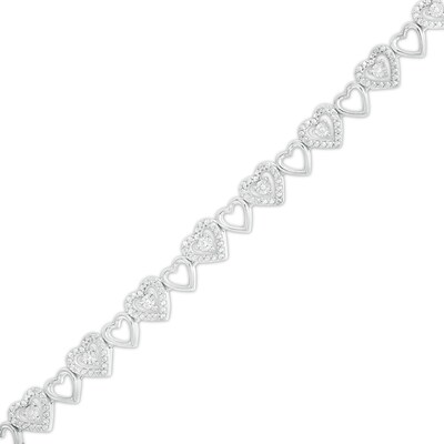 0.04 CT. T.W. Diamond Alternating Heart Link Line Bracelet in Sterling Silver - 7.25"