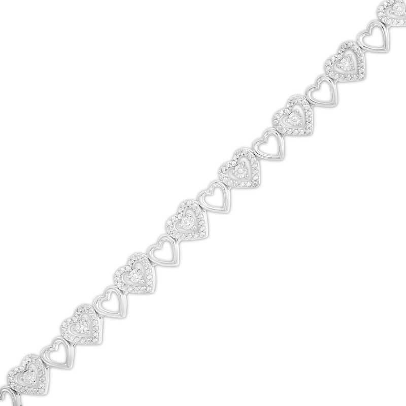 0.04 CT. T.W. Diamond Alternating Heart Link Line Bracelet in Sterling Silver - 7.25"|Peoples Jewellers