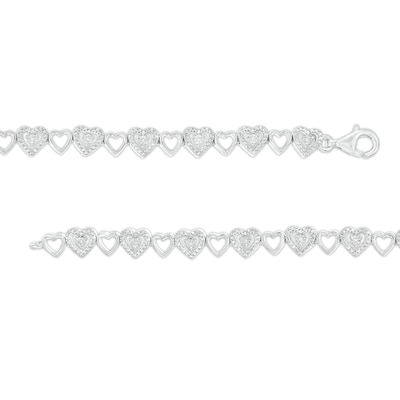 0.04 CT. T.W. Diamond Alternating Heart Link Line Bracelet in Sterling Silver - 7.25"