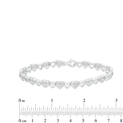 0.04 CT. T.W. Diamond Alternating Heart Link Line Bracelet in Sterling Silver - 7.25"