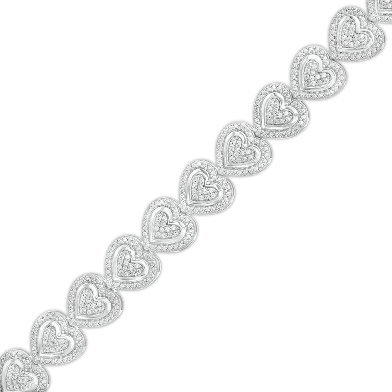 0.50 CT. T.W. Multi-Diamond Beaded Frame Sideways Heart Link Line Bracelet in Sterling Silver - 7.25"|Peoples Jewellers