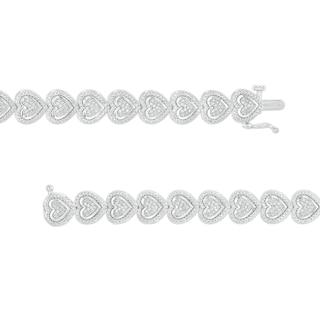 0.50 CT. T.W. Multi-Diamond Beaded Frame Sideways Heart Link Line Bracelet in Sterling Silver - 7.25"