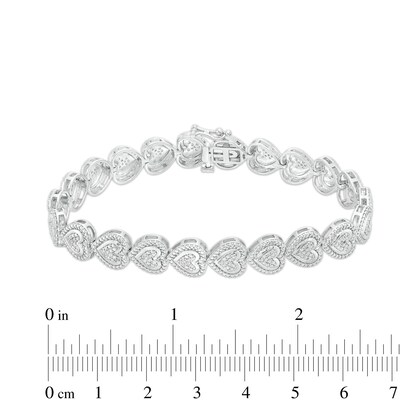 0.50 CT. T.W. Multi-Diamond Beaded Frame Sideways Heart Link Line Bracelet in Sterling Silver - 7.25"