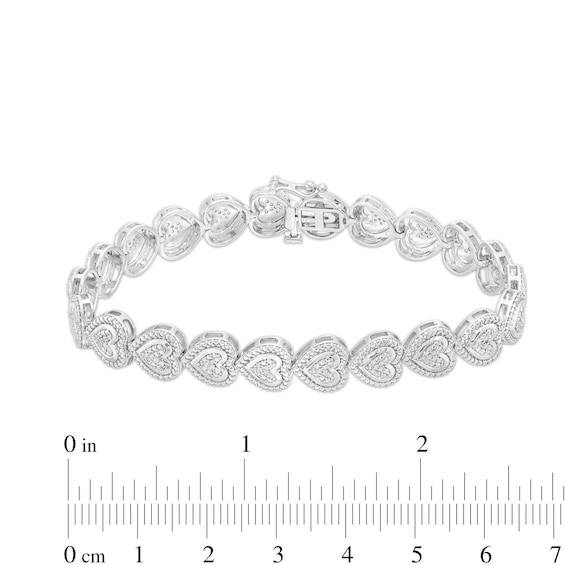 0.50 CT. T.W. Multi-Diamond Beaded Frame Sideways Heart Link Line Bracelet in Sterling Silver - 7.25"