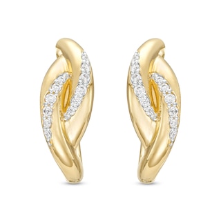 0.20 CT. T.W. Diamond Bypass Ribbon Hoop Earrings in 10K Gold