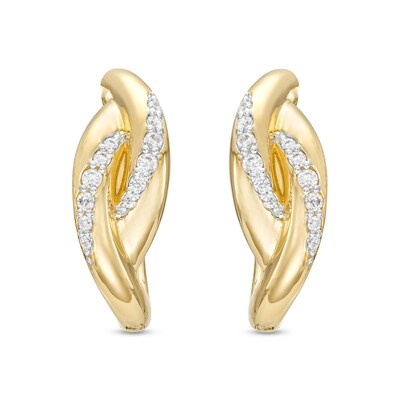 0.20 CT. T.W. Diamond Bypass Ribbon Hoop Earrings in 10K Gold