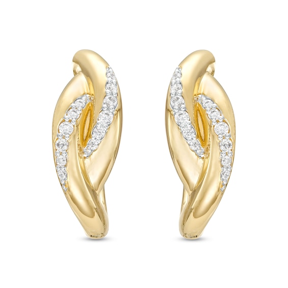 0.20 CT. T.W. Diamond Bypass Ribbon Hoop Earrings in 10K Gold