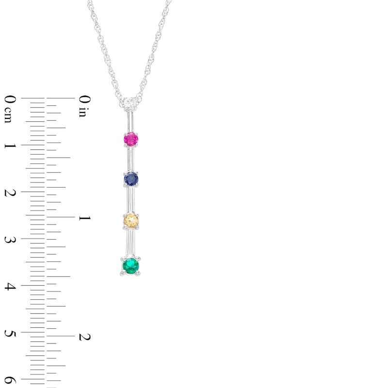 Mother's Simulated Gemstone Graduated Stick Drop Pendant in Sterling Silver (5 Stones)|Peoples Jewellers