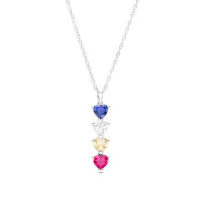 Mother's 5.0mm Heart-Shaped Simulated Gemstone Stacked Linear Drop Pendant in Sterling Silver (4 Stones)