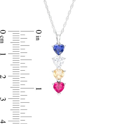 Mother's 5.0mm Heart-Shaped Simulated Gemstone Stacked Linear Drop Pendant in Sterling Silver (4 Stones)