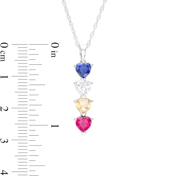 Mother's 5.0mm Heart-Shaped Simulated Gemstone Stacked Linear Drop Pendant in Sterling Silver (4 Stones)