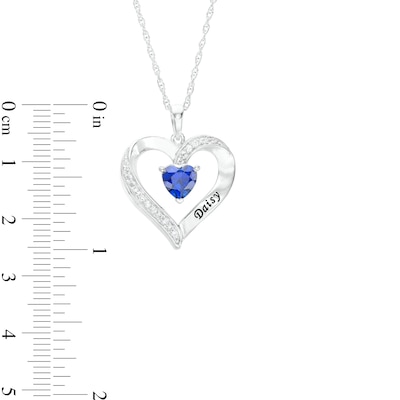 6.0mm Simulated Gemstone and White Lab-Created Sapphire Engravable Heart Pendant in Sterling Silver (1 Stone and Line)