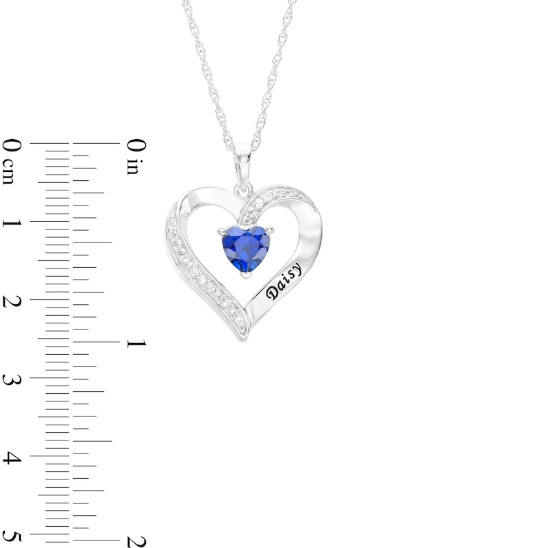 6.0mm Simulated Gemstone and White Lab-Created Sapphire Engravable Heart Pendant in Sterling Silver (1 Stone and Line)