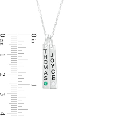 Couple's Simulated Gemstone Engravable Vertical Bar Charms Pendant in Sterling Silver (2 Stones and 2 Lines)