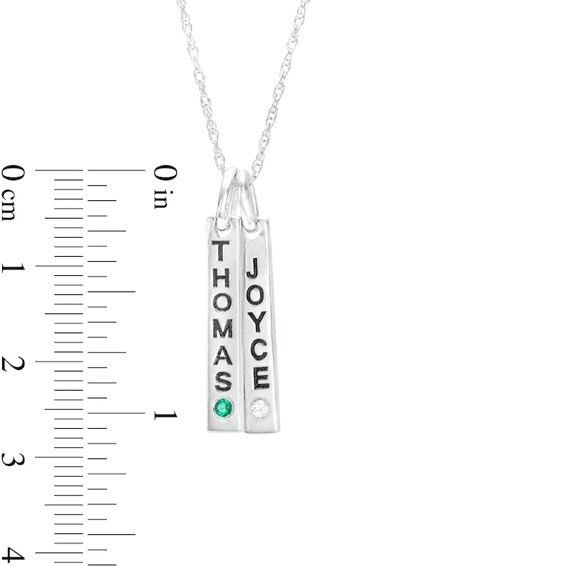 Couple's Simulated Gemstone Engravable Vertical Bar Charms Pendant in Sterling Silver (2 Stones and 2 Lines)|Peoples Jewellers