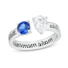 Couple's Pear-Shaped and Round Simulated Gemstone Engravable Open Shank Ring in Sterling Silver (2 Stones and 3 Lines)