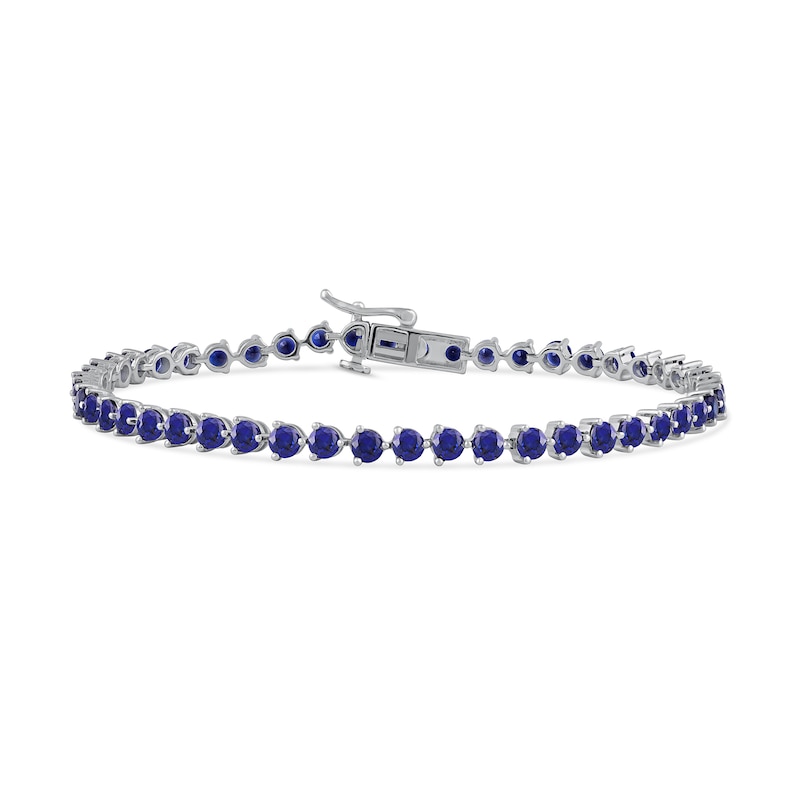 3.0mm Blue Lab-Created Sapphire Tennis Bracelet in Sterling Silver - 7.25"