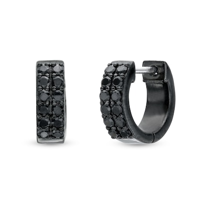 Vera Wang Men 0.45 CT. T.W. Black Diamond Double Row Hoop Earrings in Sterling Silver with Black Ruthenium Plate