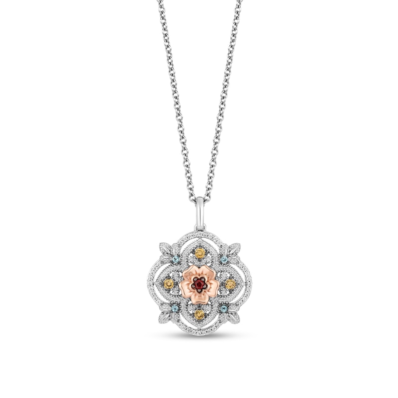 Disney Treasures Encanto Multi-Gemstone and 0.085 CT. T.W. Diamond Flower Pendant in Sterling Silver and 10K Rose Gold|Peoples Jewellers