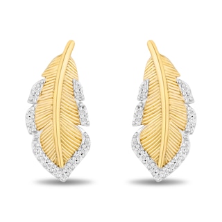 Enchanted Disney Pocahontas 0.085 CT. T.W. Diamond Feather Stud Earrings in 10K Gold