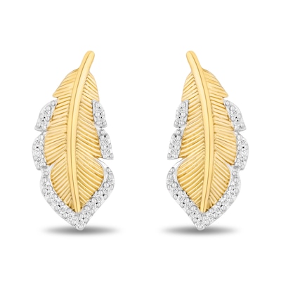 Enchanted Disney Pocahontas 0.085 CT. T.W. Diamond Feather Stud Earrings in 10K Gold