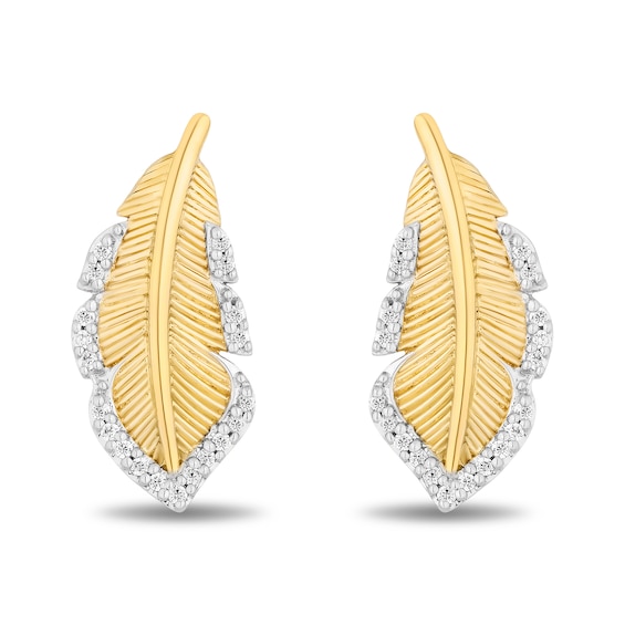 Enchanted Disney Pocahontas 0.085 CT. T.W. Diamond Feather Stud Earrings in 10K Gold