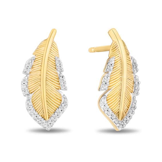 Enchanted Disney Pocahontas 0.085 CT. T.W. Diamond Feather Stud Earrings in 10K Gold