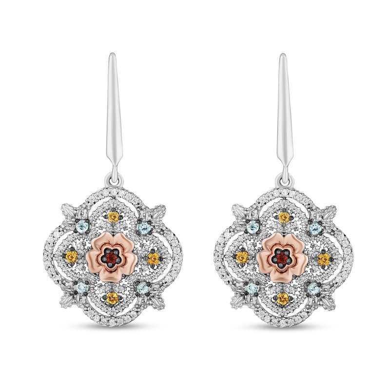 Disney Treasures Encanto Multi-Gemstone and 0.085 CT. T.W. Diamond Drop Earrings in Sterling Silver and 10K Rose Gold