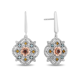 Disney Treasures Encanto Multi-Gemstone and 0.085 CT. T.W. Diamond Drop Earrings in Sterling Silver and 10K Rose Gold