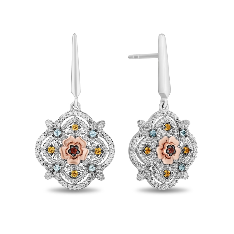 Disney Treasures Encanto Multi-Gemstone and 0.085 CT. T.W. Diamond Drop Earrings in Sterling Silver and 10K Rose Gold