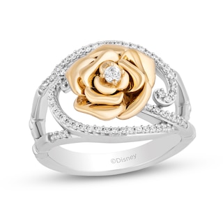 Enchanted Disney Belle 0.23 CT. T.W. Diamond Bypass Rose Split Shank Ring in Sterling Silver and 10K Gold