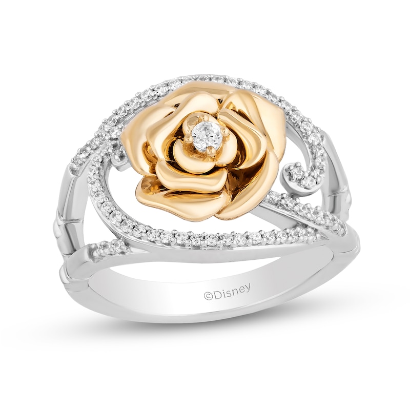 Enchanted Disney Belle 0.23 CT. T.W. Diamond Bypass Rose Split Shank Ring in Sterling Silver and 10K Gold|Peoples Jewellers