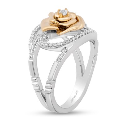 Enchanted Disney Belle 0.23 CT. T.W. Diamond Bypass Rose Split Shank Ring in Sterling Silver and 10K Gold