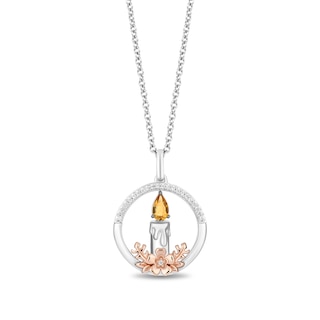 Disney Treasures Encanto Citrine and 0.065 CT. T.W. Diamond Candle Pendant in Sterling Silver and 10K Rose Gold - 19"