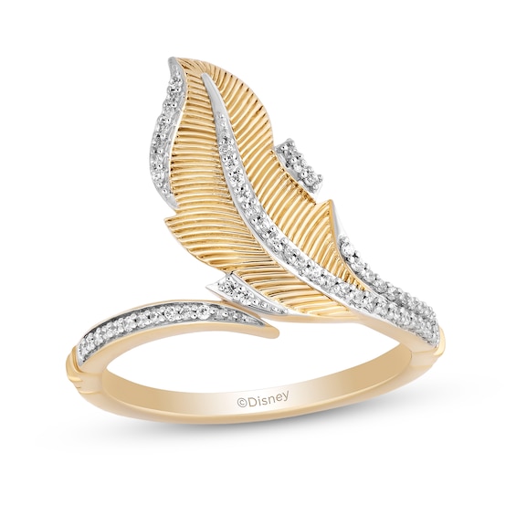 Enchanted Disney Pocahontas 0.115 CT. T.W. Diamond Bypass Feather Wrap Ring in 10K Gold