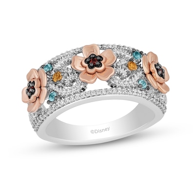 Disney Treasures Encanto Multi-Gemstone and 0.145 CT. T.W. Diamond Flower Ring in Sterling Silver and 10K Rose Gold