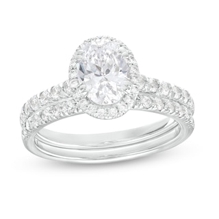 1.70 CT. T.W. Certified Oval Lab-Created Diamond Frame Bridal Set in 14K White Gold (F/SI2)