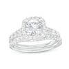 1.80 CT. T.W. Certified Lab-Created Diamond Cushion Frame Split Shank Bridal Set in 14K White Gold (F/SI2)