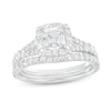 Thumbnail Image 0 of 1.80 CT. T.W. Certified Princess-Cut Lab-Created Diamond Cushion Frame Split Shank Bridal Set in 14K White Gold (F/SI2)