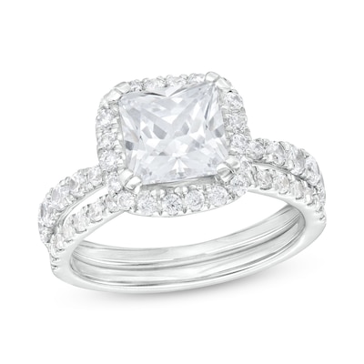 2.80 CT. T.W. Certified Princess-Cut Lab-Created Diamond Cushion Frame Bridal Set in 14K White Gold (F/SI2)