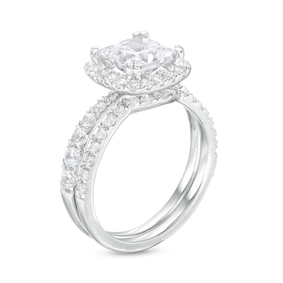 2.80 CT. T.W. Certified Princess-Cut Lab-Created Diamond Cushion Frame Bridal Set in 14K White Gold (F/SI2)