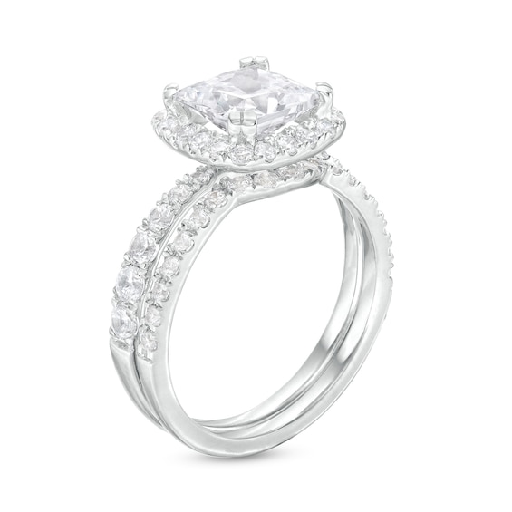 2.80 CT. T.W. Certified Princess-Cut Lab-Created Diamond Cushion Frame Bridal Set in 14K White Gold (F/SI2)