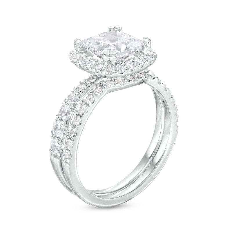 2.80 CT. T.W. Certified Princess-Cut Lab-Created Diamond Cushion Frame Bridal Set in 14K White Gold (F/SI2)|Peoples Jewellers