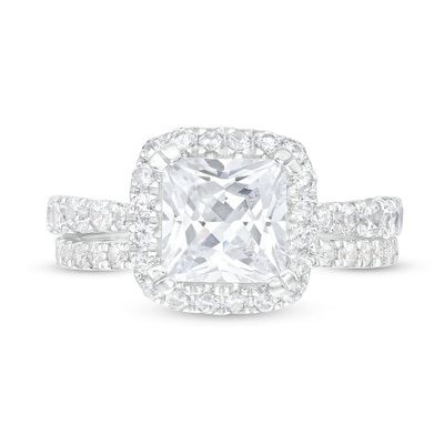 2.80 CT. T.W. Certified Princess-Cut Lab-Created Diamond Cushion Frame Bridal Set in 14K White Gold (F/SI2)