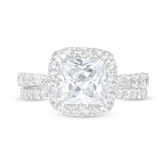 2.80 CT. T.W. Certified Princess-Cut Lab-Created Diamond Cushion Frame Bridal Set in 14K White Gold (F/SI2)