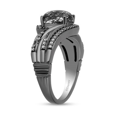 Enchanted Disney Villains Maleficent Black Quartz and 0.145 CT. T.W. Diamond Ring in Sterling Silver with Black Rhodium