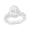 Thumbnail Image 0 of 2.60 CT. T.W. Certified Oval Lab-Created Diamond Frame Twist Shank Bridal Set in 14K White Gold (F/SI2)