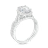 2.60 CT. T.W. Certified Oval Lab-Created Diamond Frame Twist Shank Bridal Set in 14K White Gold (F/SI2)